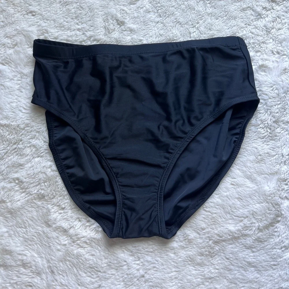 Black High Waisted Bikini Bottoms High Cut Swim Briefs Size Medium Solid NWOT